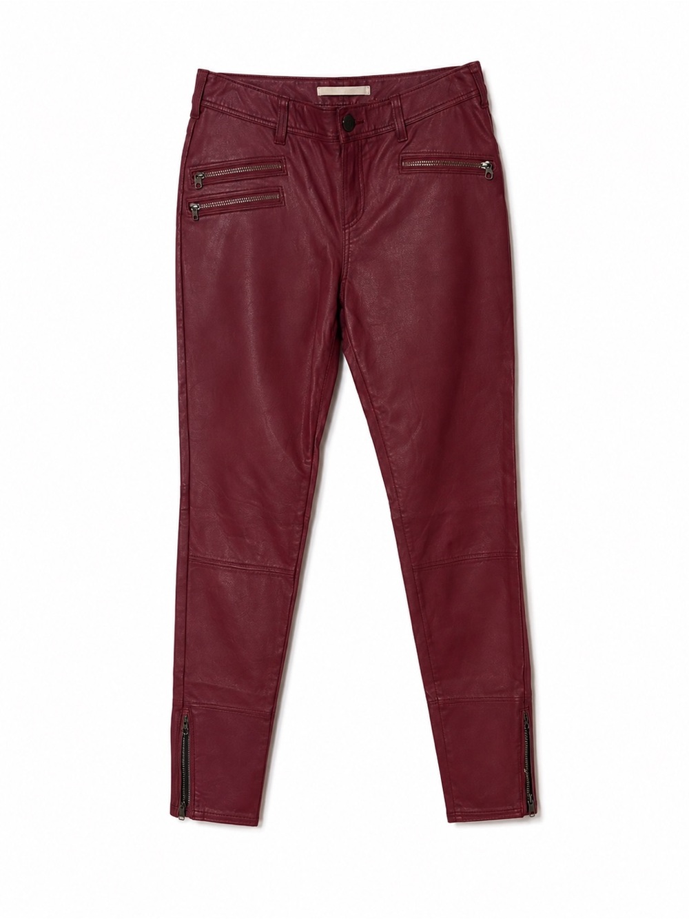 Free People Moto Dark Red Merlot Vegan Leather Skinny Jeans